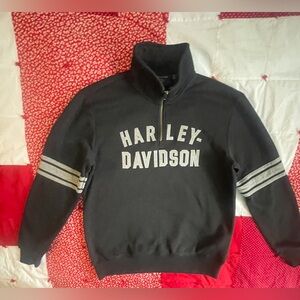 Harley-Davidson Black Zip-Up Sweater with Gray Sleeve Stripes